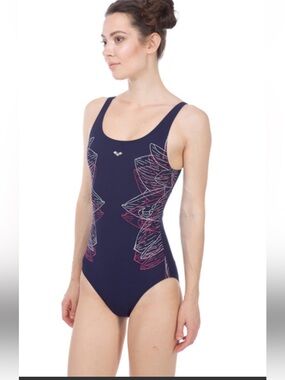 Arena Navy One-Piece Swimsuit Abstract print size 32